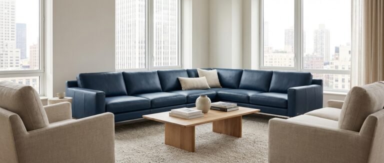 blue leather sofa
