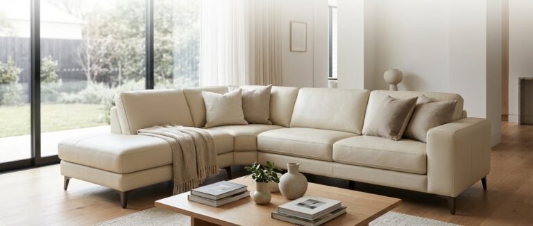 cream colored leather sofa