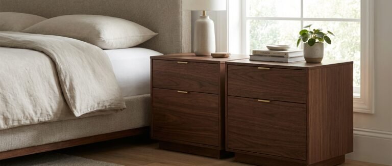 dark timber bedside tables